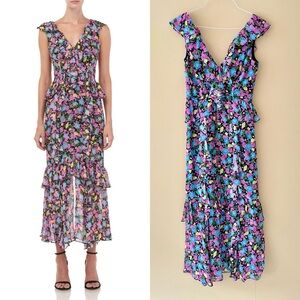 AMUR Evita Dress in Black Anemone Floral 5812237